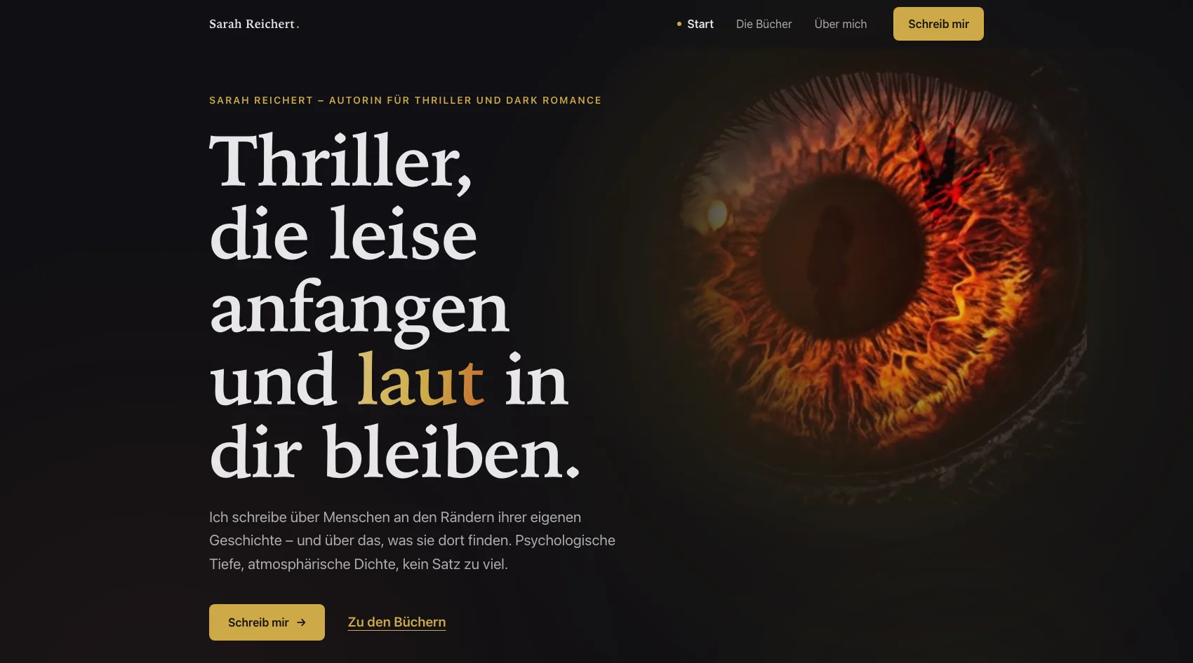 Website von Sarah Reichert &ndash; Autorin f&uuml;r Thriller und Dark Romance, gestaltet und umgesetzt von Sichtbarpunkt